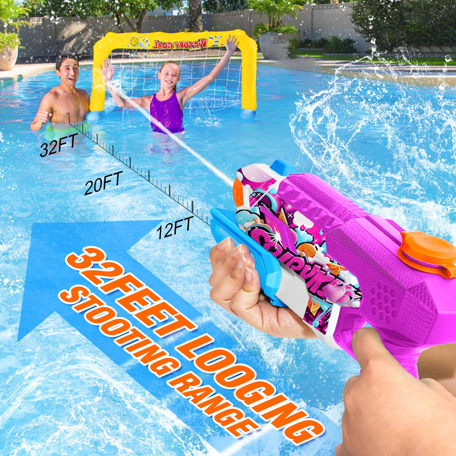 FIKAMD water guns in-action shot demonstrating long-range spray