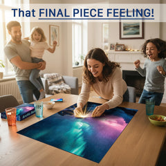 Final Piece Puzzles Arctic Aurora ribbon-cut pieces demonstrate precise fit without forcing shapes.