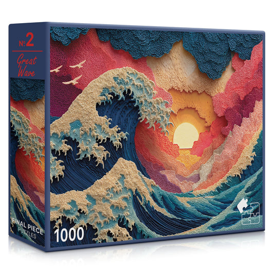 Final Piece Puzzles Great Wave box display-worthy packaging enhances gifting and shelf appeal.