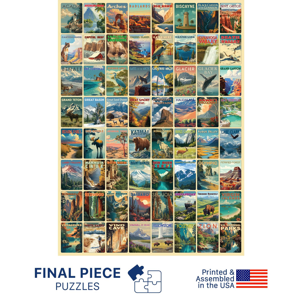 Final Piece Puzzles National Parks display box, stylish packaging for gifting and shelf display.