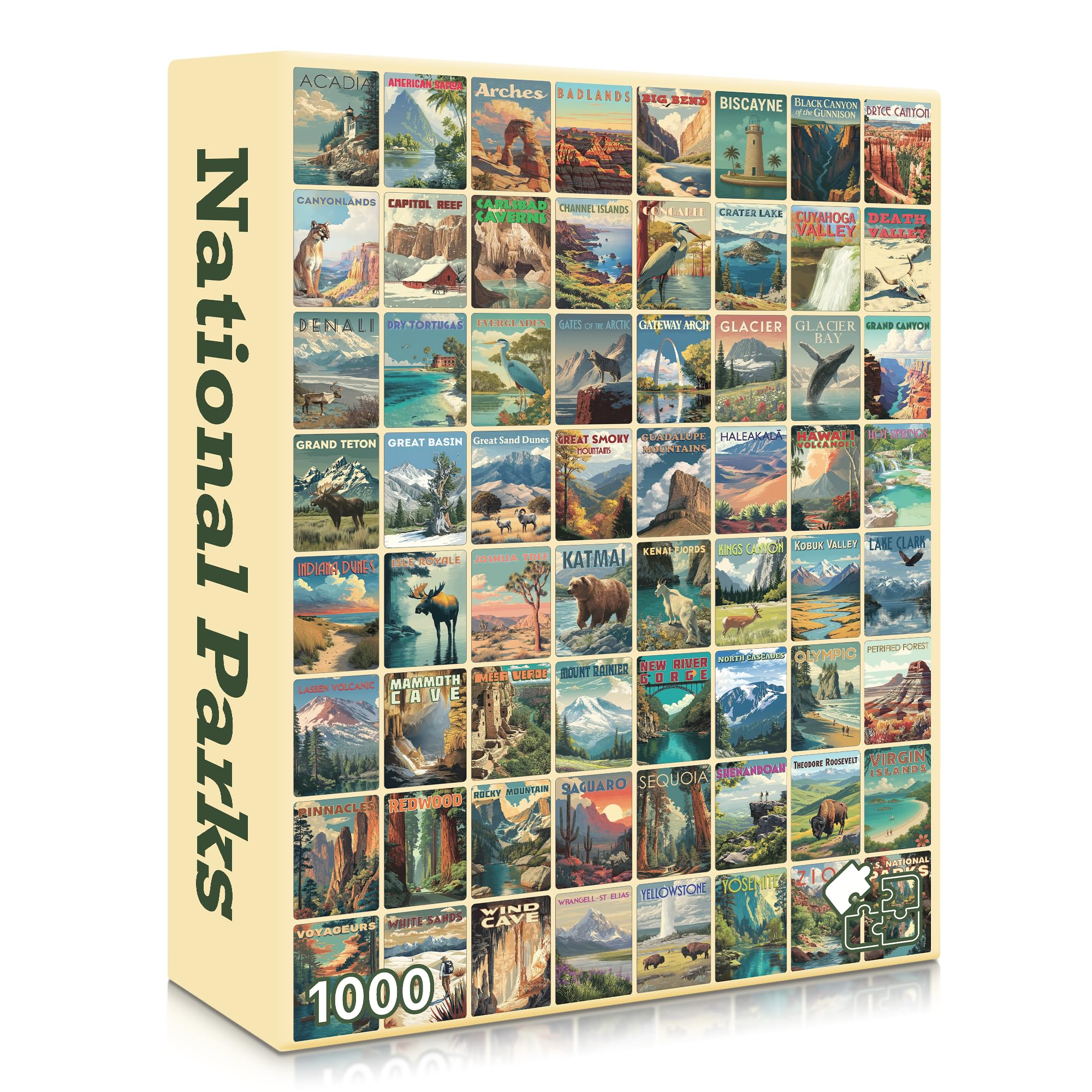 Final Piece Puzzles National Parks poster image showing the collage artwork for easy sorting.