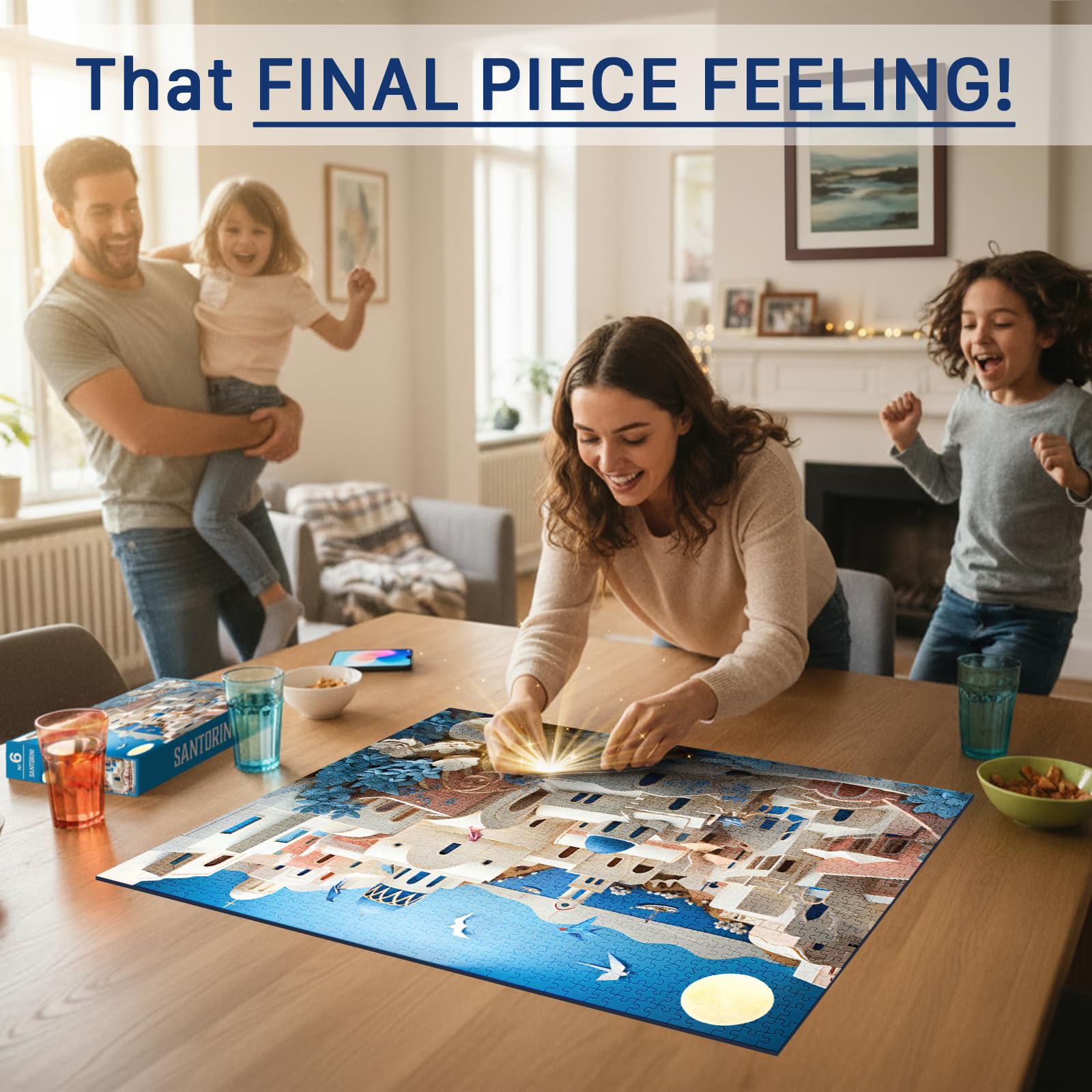 Final Piece Puzzles Santorini European blue board for warp resistance