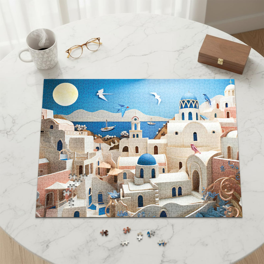 Final Piece Puzzles Santorini ribbon-cut pieces for precise fits