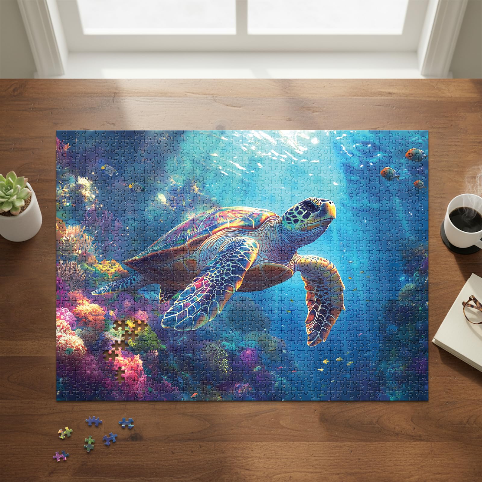 Final Piece Puzzles Sea Turtle display-worthy box looks elegant on shelves.