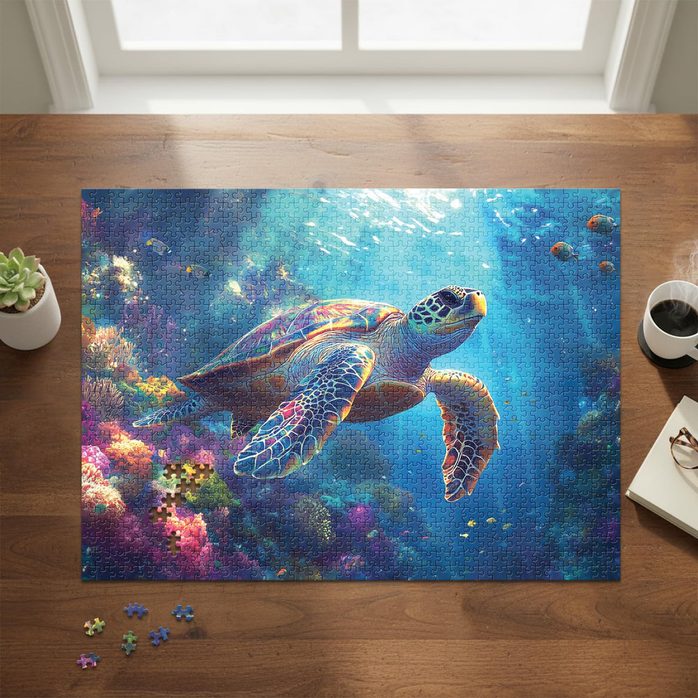 Final Piece Puzzles Sea Turtle display-worthy box looks elegant on shelves.