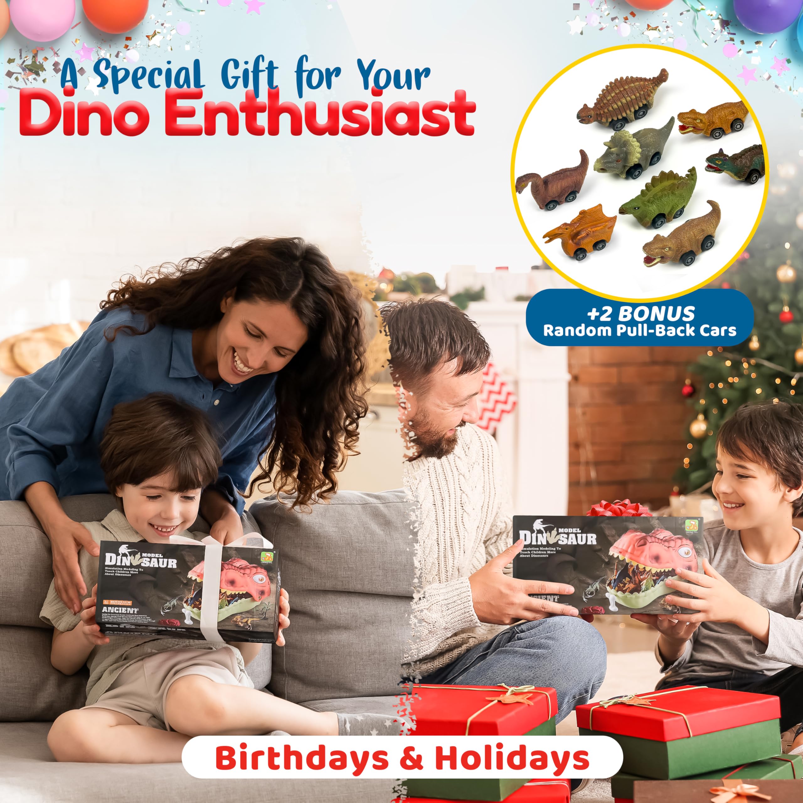 FINcredible dinosaur toy set: pullback cars add kinetic pretend play