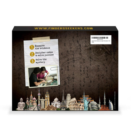 Finders Seekers case documents and travel posters set the scene for an immersive mystery.