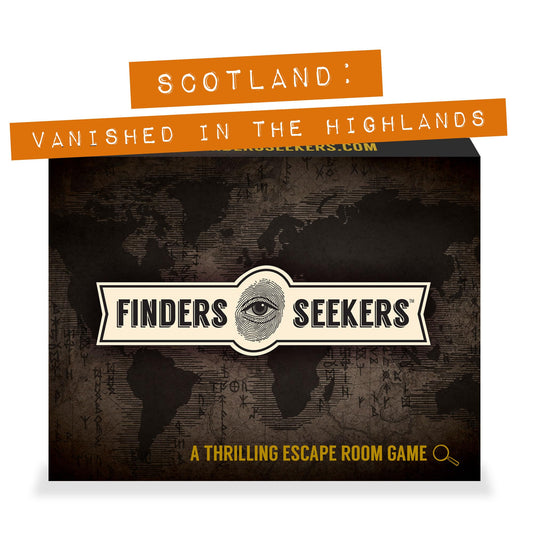 Finders Seekers Scotland Mystery Game box opens to immersive clues for a date night adventure.