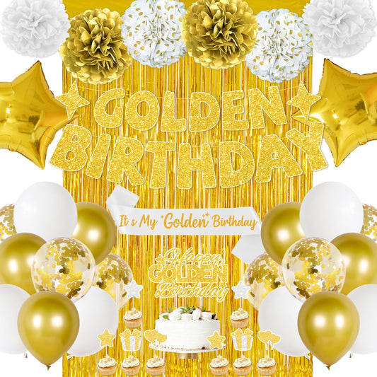 FINDRICH Golden Birthday Banner enhances photos with a radiant gold backdrop.