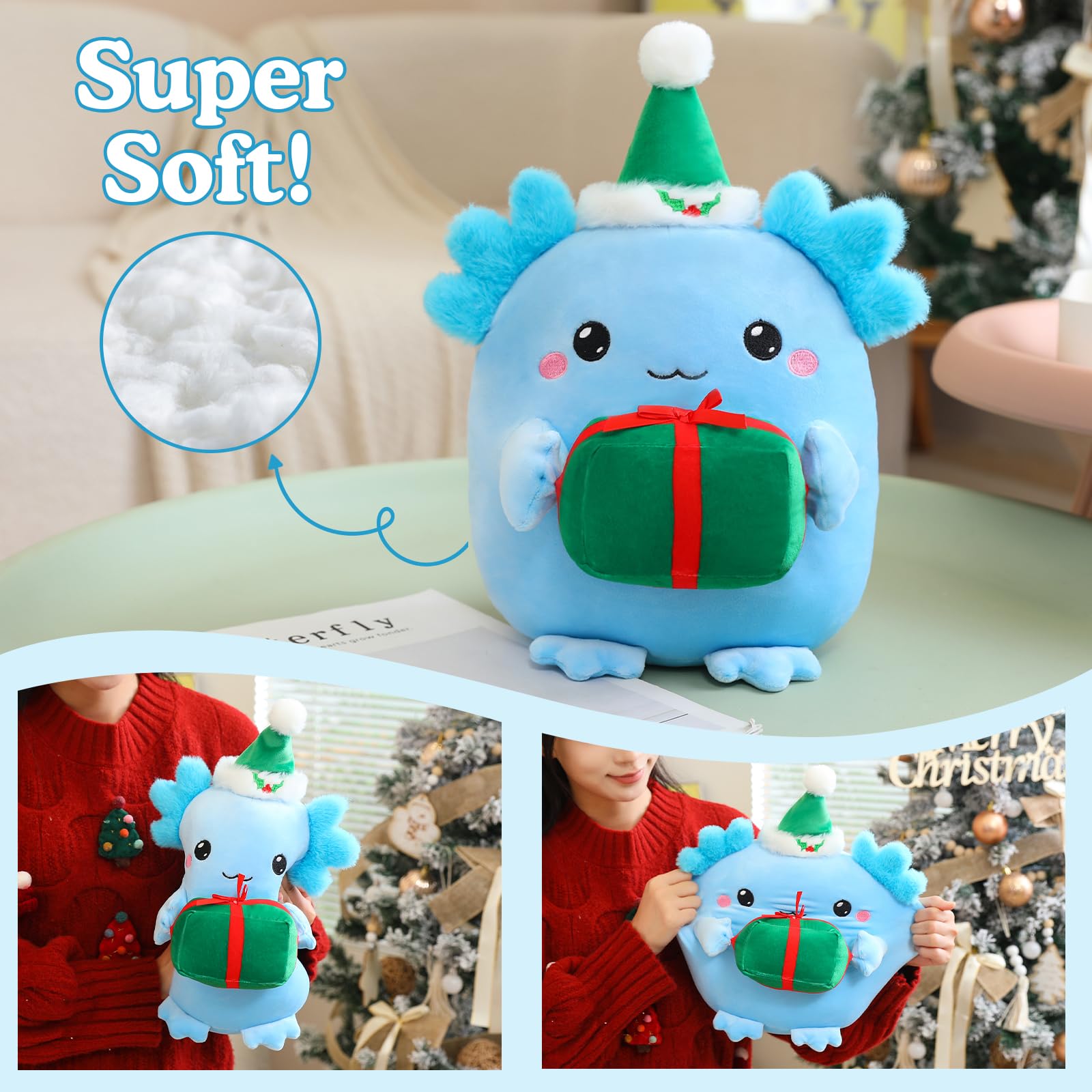 Finebee axolotl plush for car decor, bringing Christmas cheer on the go.
