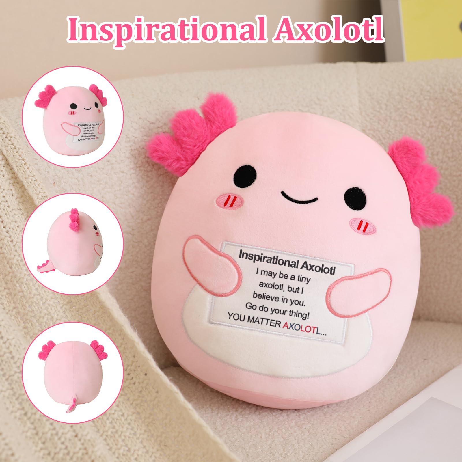 Axolotl plush in bag, ready for travel and daily carry