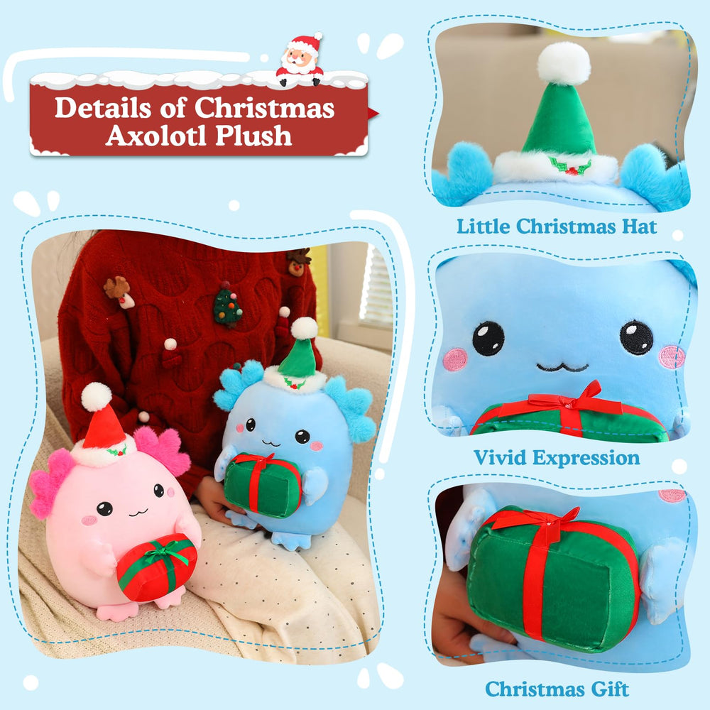 Finebee Christmas axolotl plush blue, cheerful room decor and photo prop.