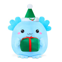 Finebee Christmas axolotl plush with Santa hat, a festive cuddle companion for holiday decor.