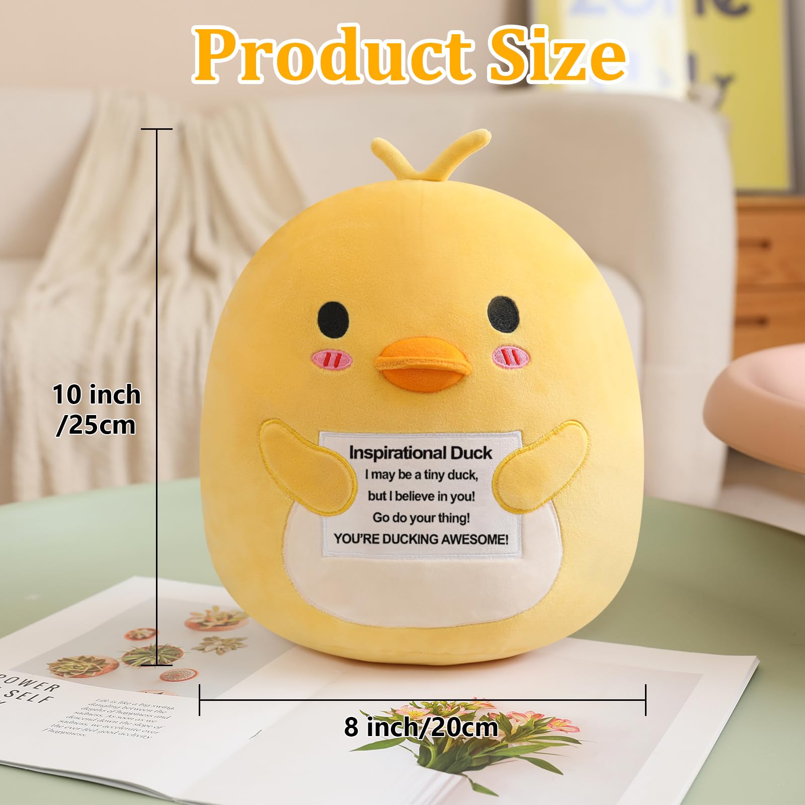 Finebee Duck Plush on a desk ten-inch adds bright decor and warmth