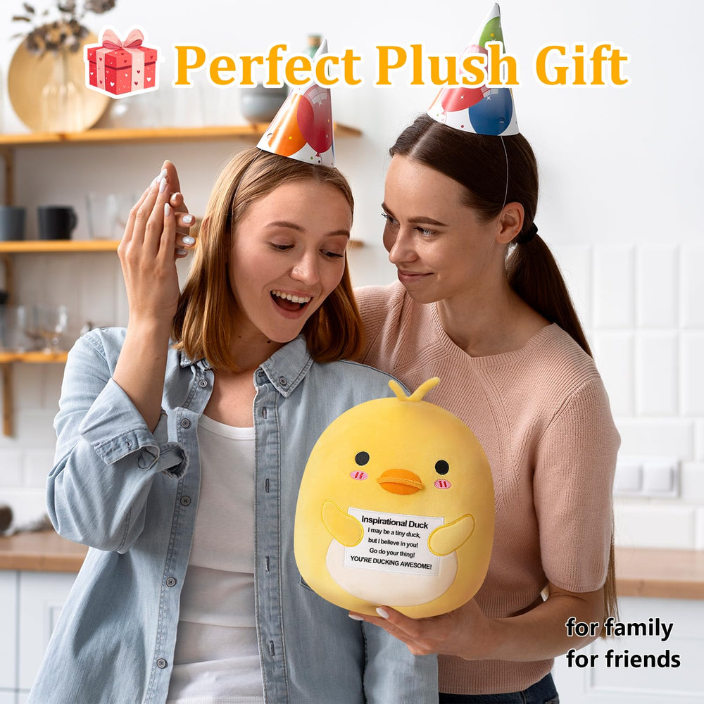 Finebee Duck Plush hugging pose ten-inch demonstrates cozy cuddle appeal