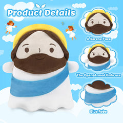 Finebee Jesus Plush blue robe close-up highlights fine stitching and care.