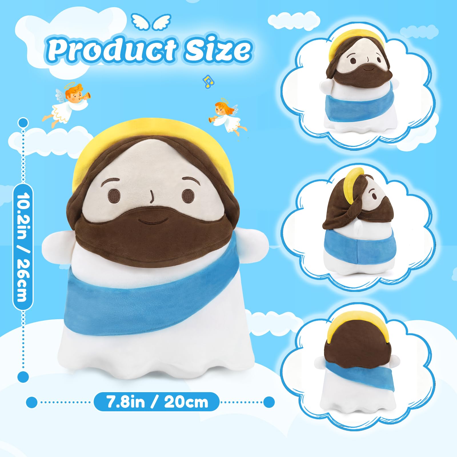 Finebee Jesus Plush soft fabric emphasizes skin-friendly cuddle-worthy texture.