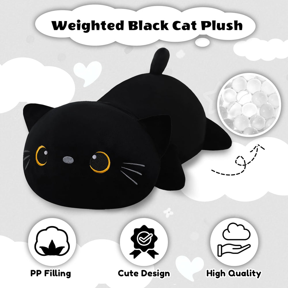 Finebee weighted black cat plush 35 cm cuddly medium size for play