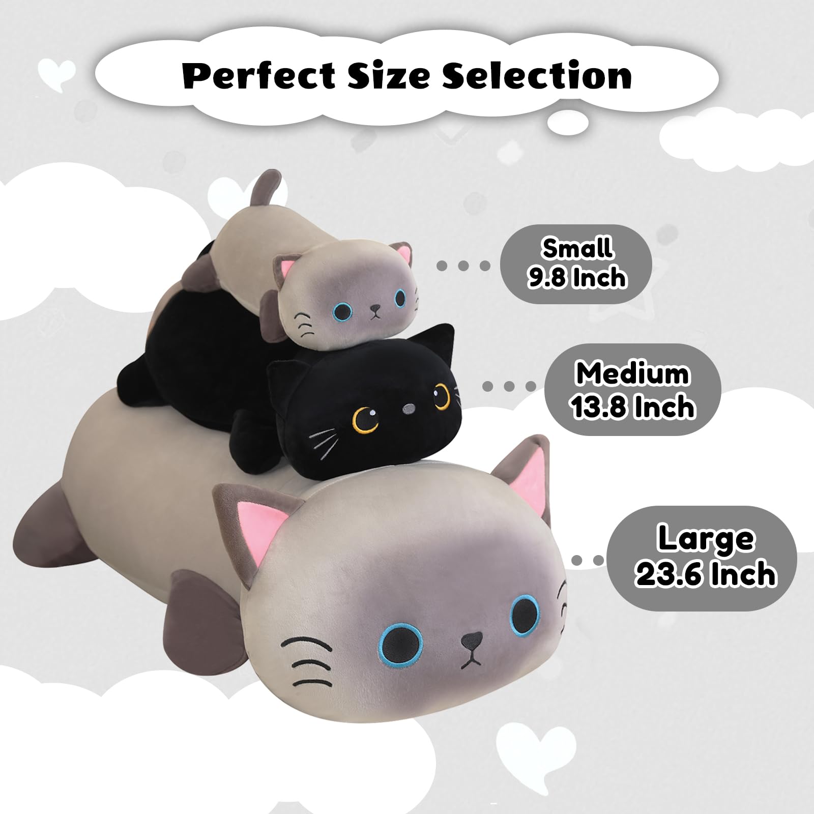 Finebee weighted black cat plush 60 cm large size as a lounge pillow