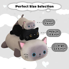 Finebee weighted black cat plush 60 cm large size as a lounge pillow