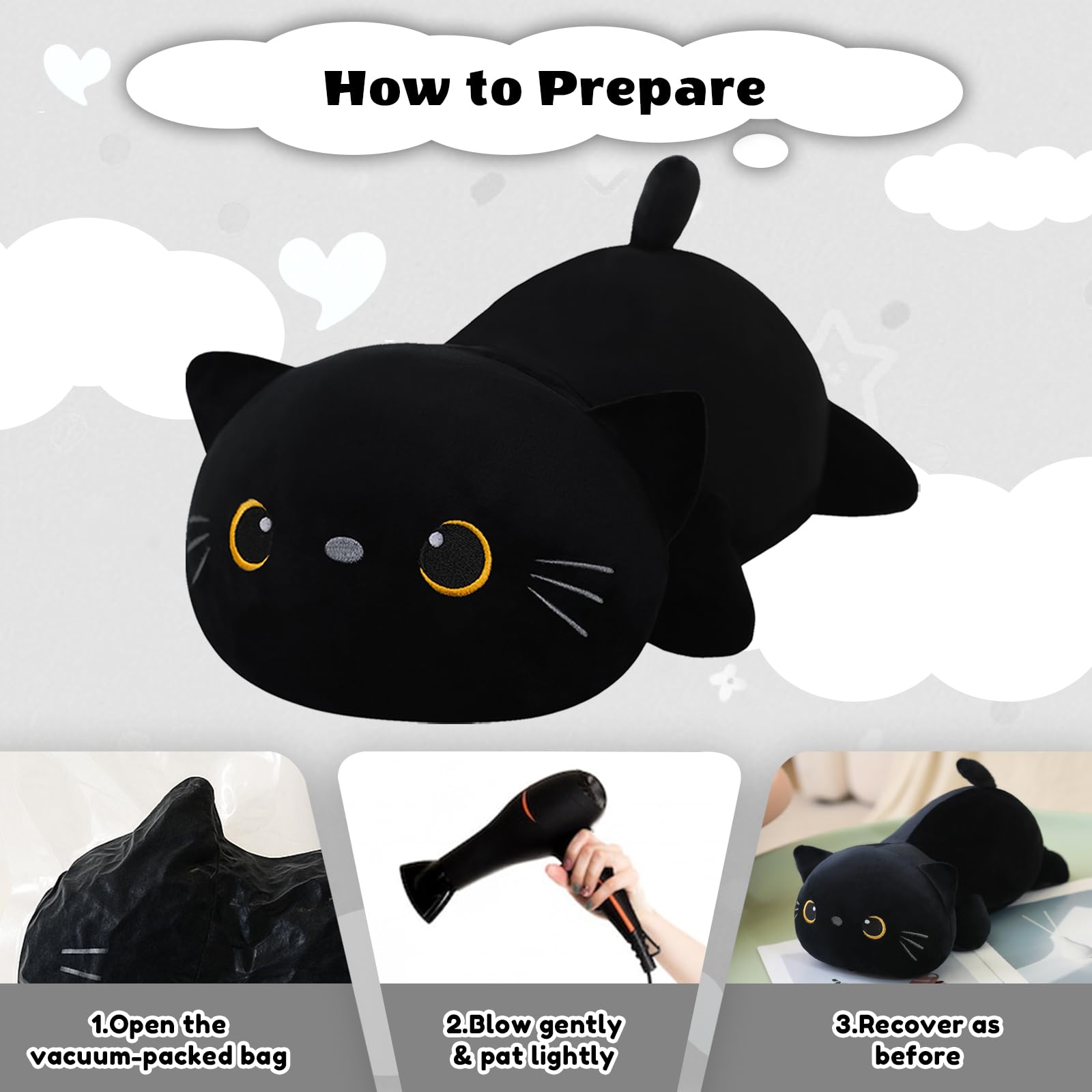 Finebee weighted black cat plush bedroom decor accent with warm charm