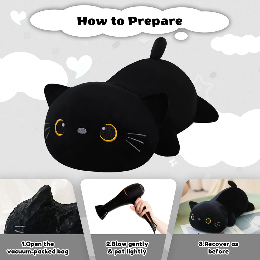 Finebee weighted black cat plush bedroom decor accent with warm charm
