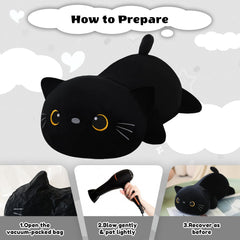 Finebee weighted black cat plush bedroom decor accent with warm charm