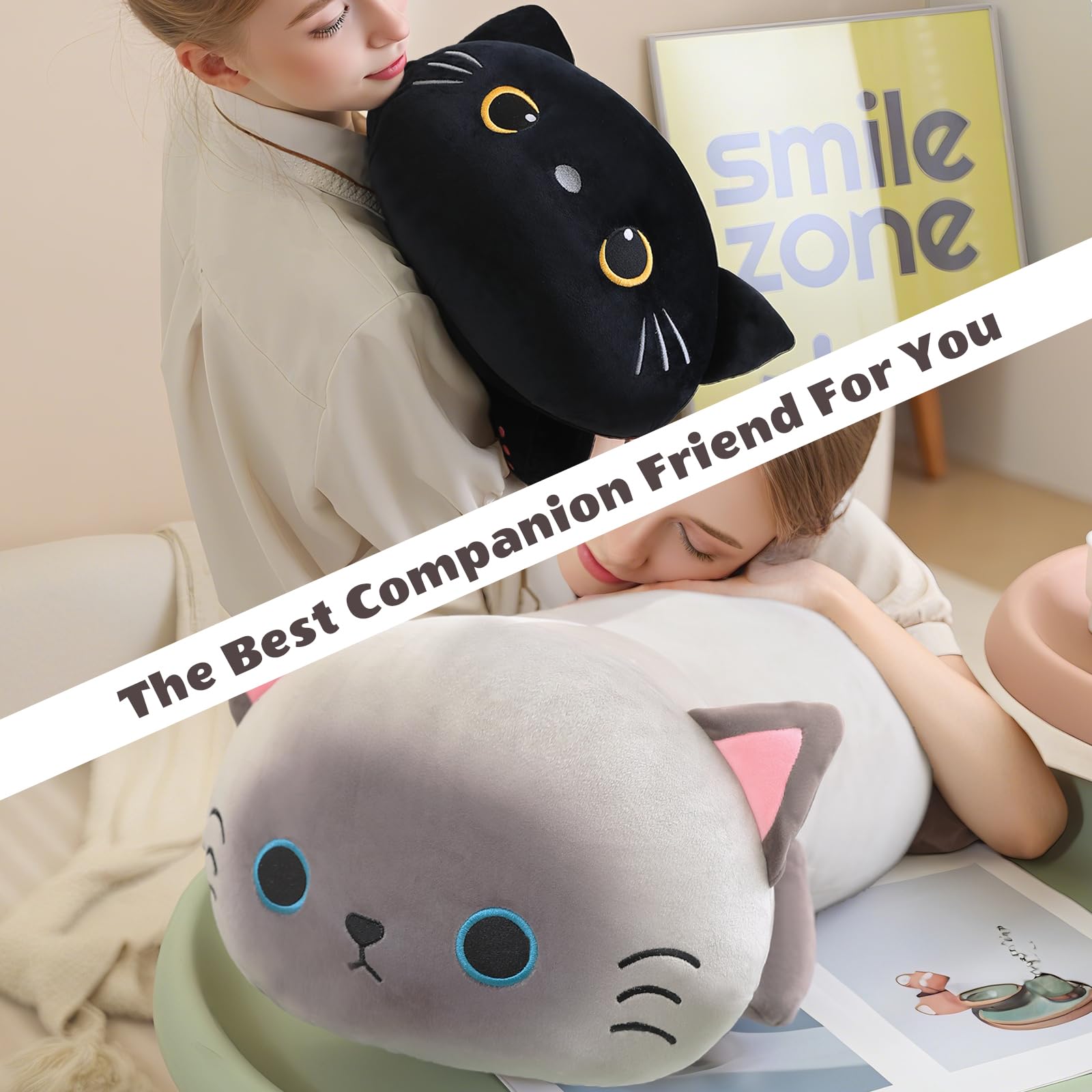 Finebee weighted black cat plush living room decor with playful vibe