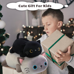 Finebee weighted black cat plush vacuum-sealed box before fluffing