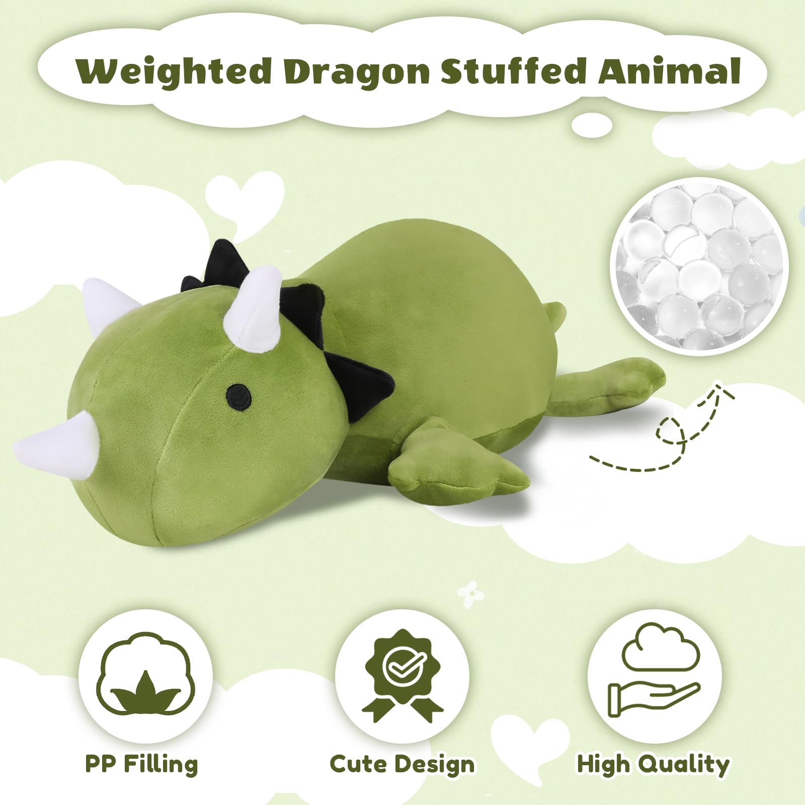 Finebee weighted dinosaur plush closeup reveals plush texture and stitching.