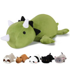 Finebee weighted dinosaur plush front view with ultra-soft fabric for cozy hugs.