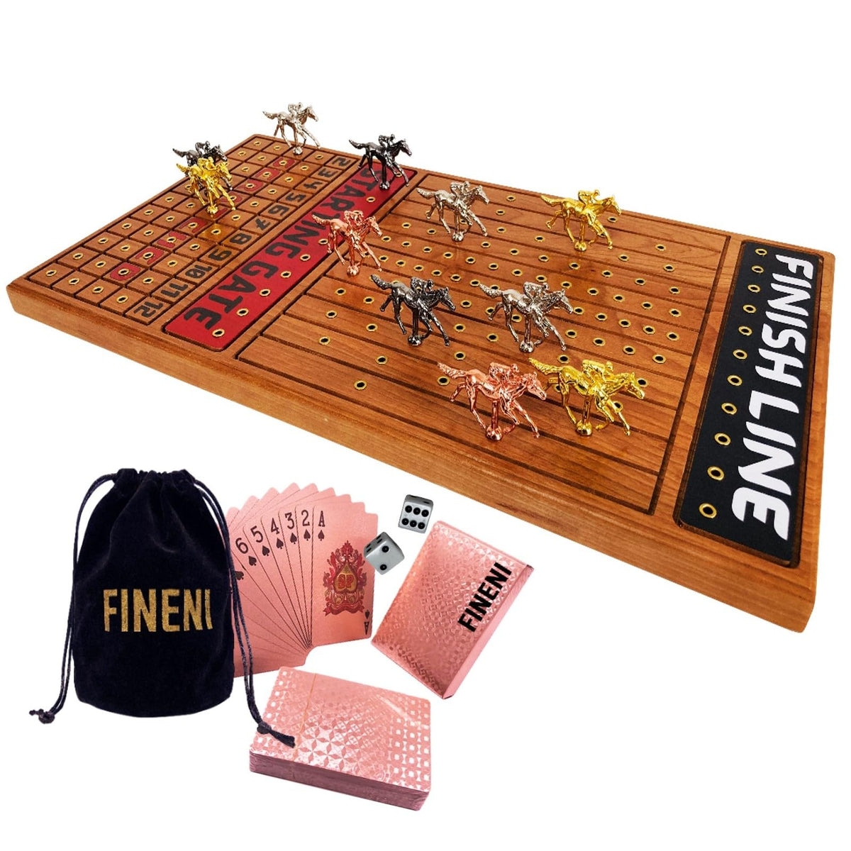 FINENI gold metal horses add luxurious display for adult racing enthusiasts.