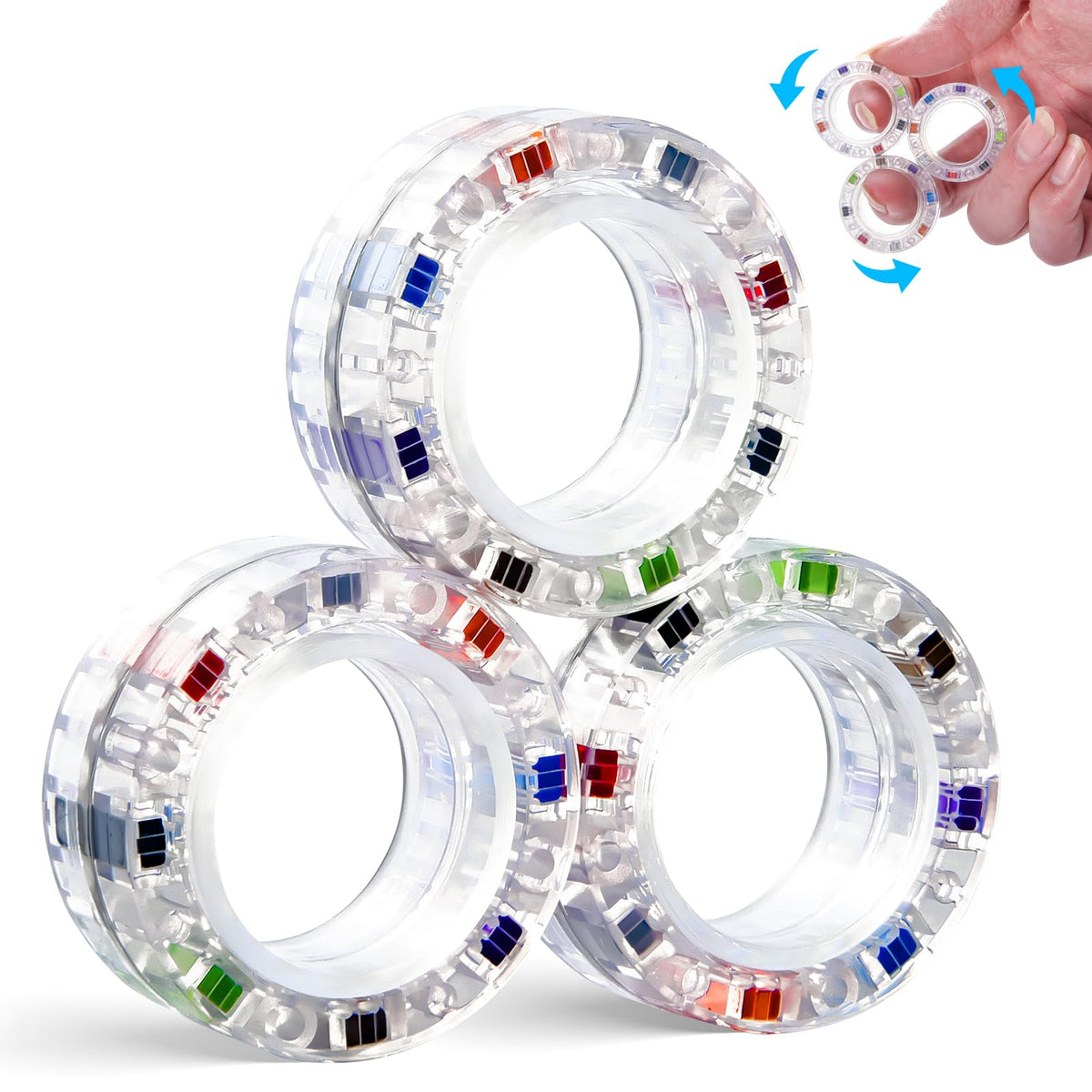 Finger Rock 3pcs magnetic fidget rings collection—colorful, portable anxiety relief on the go.