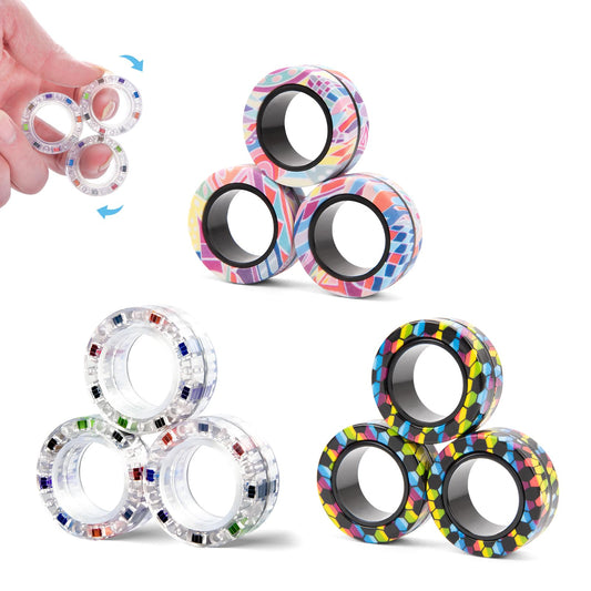 Finger Rock 9Pcs Magnetic Rings – assembly view; durable, color-rich fidget toys.