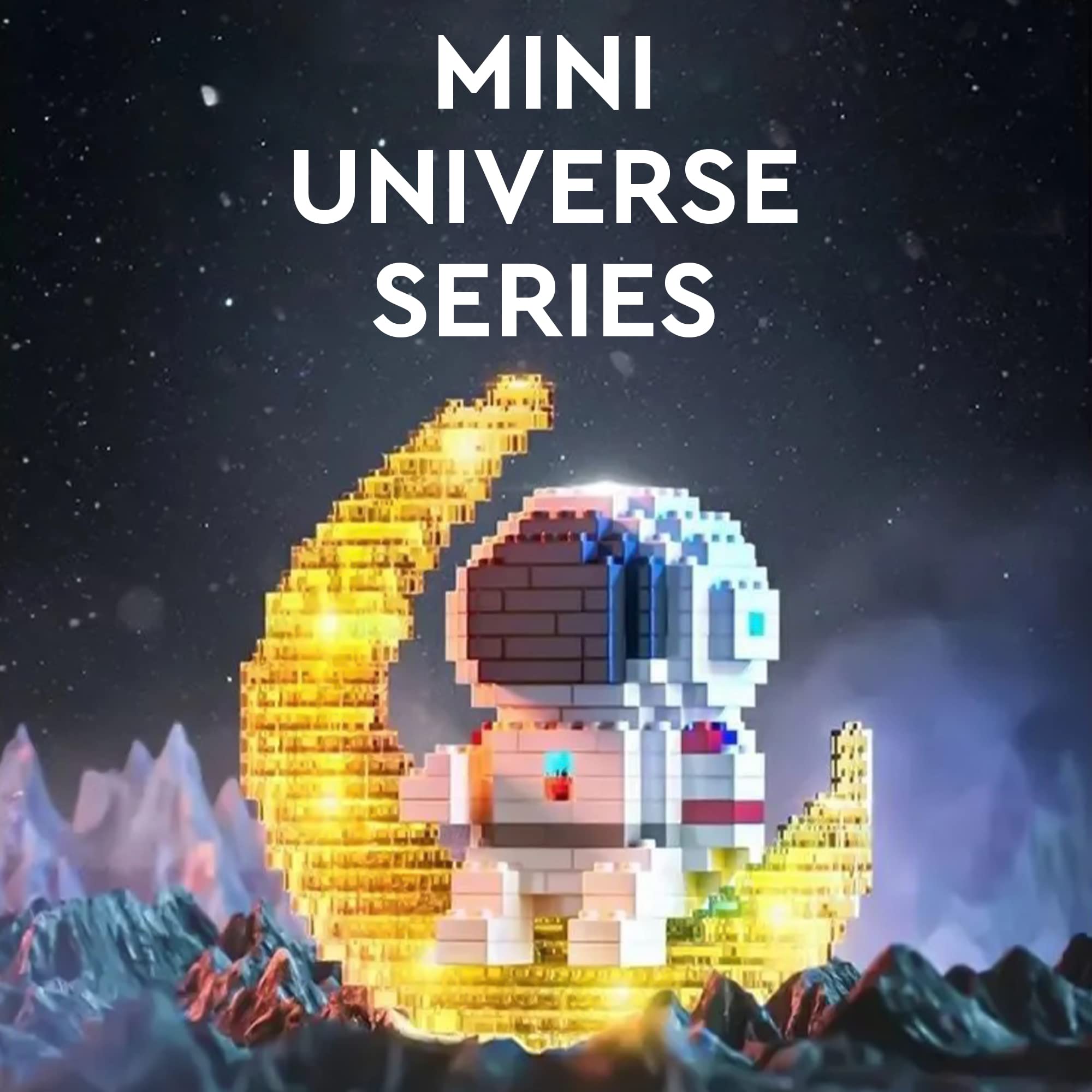 Finger Rock Astronaut micro blocks sparkle with crystal-like particles for a showpiece.
