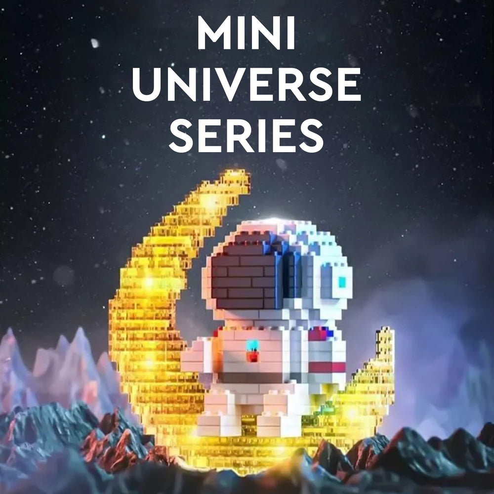 Finger Rock Astronaut micro blocks sparkle with crystal-like particles for a showpiece.