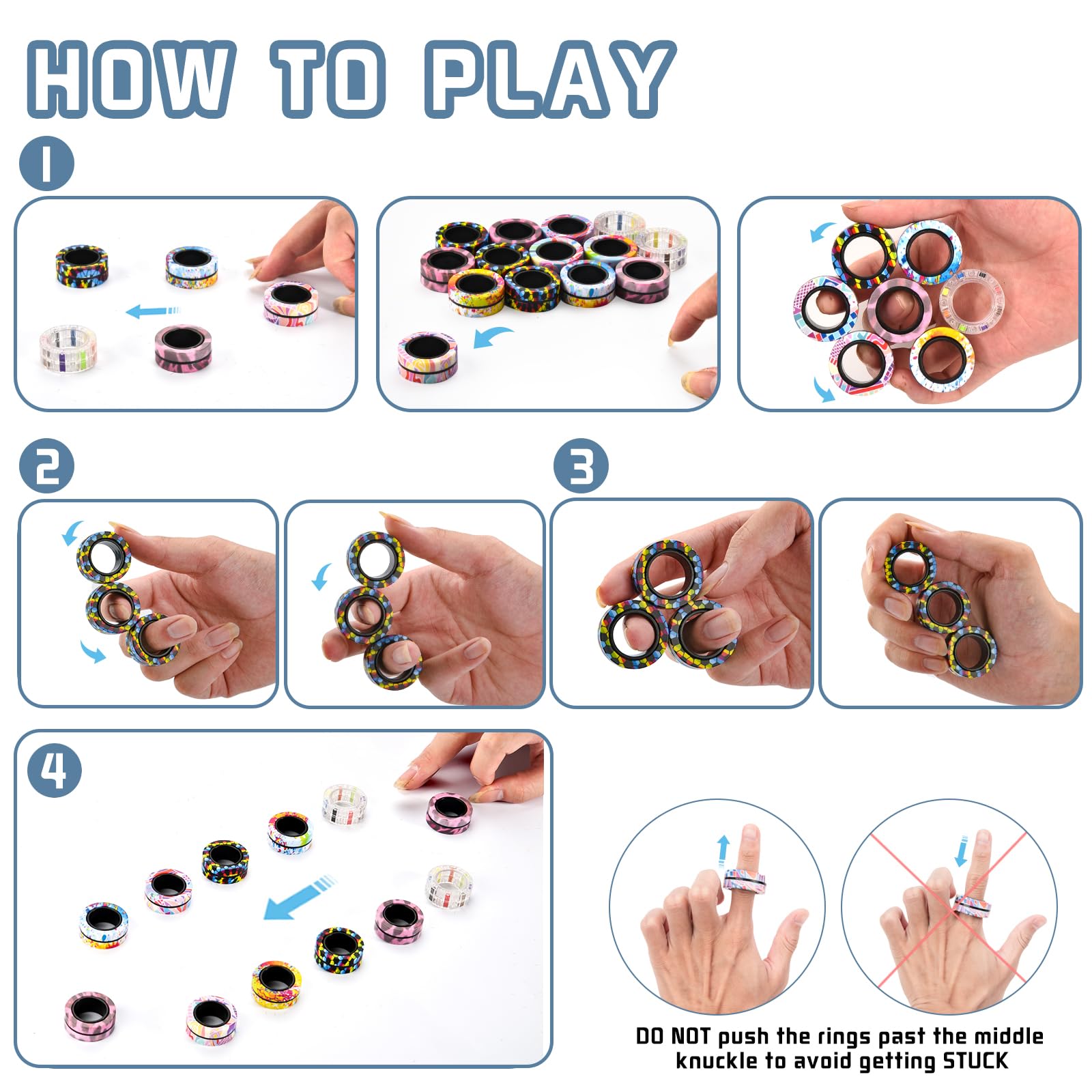 Finger Rock magnetic ring spinner on finger demonstrating smooth, quiet rotation.