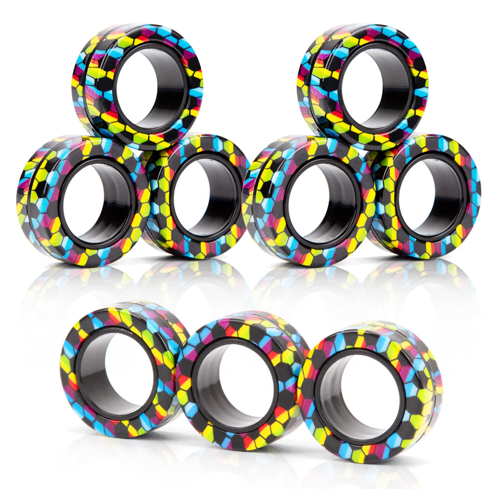 Finger Rock magnetic rings colorful close-up showing smooth rotation and tactile appeal.