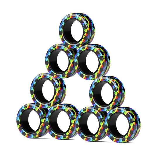 Finger Rock magnetic rings pack cover in bright colors for travel-friendly fidgeting.