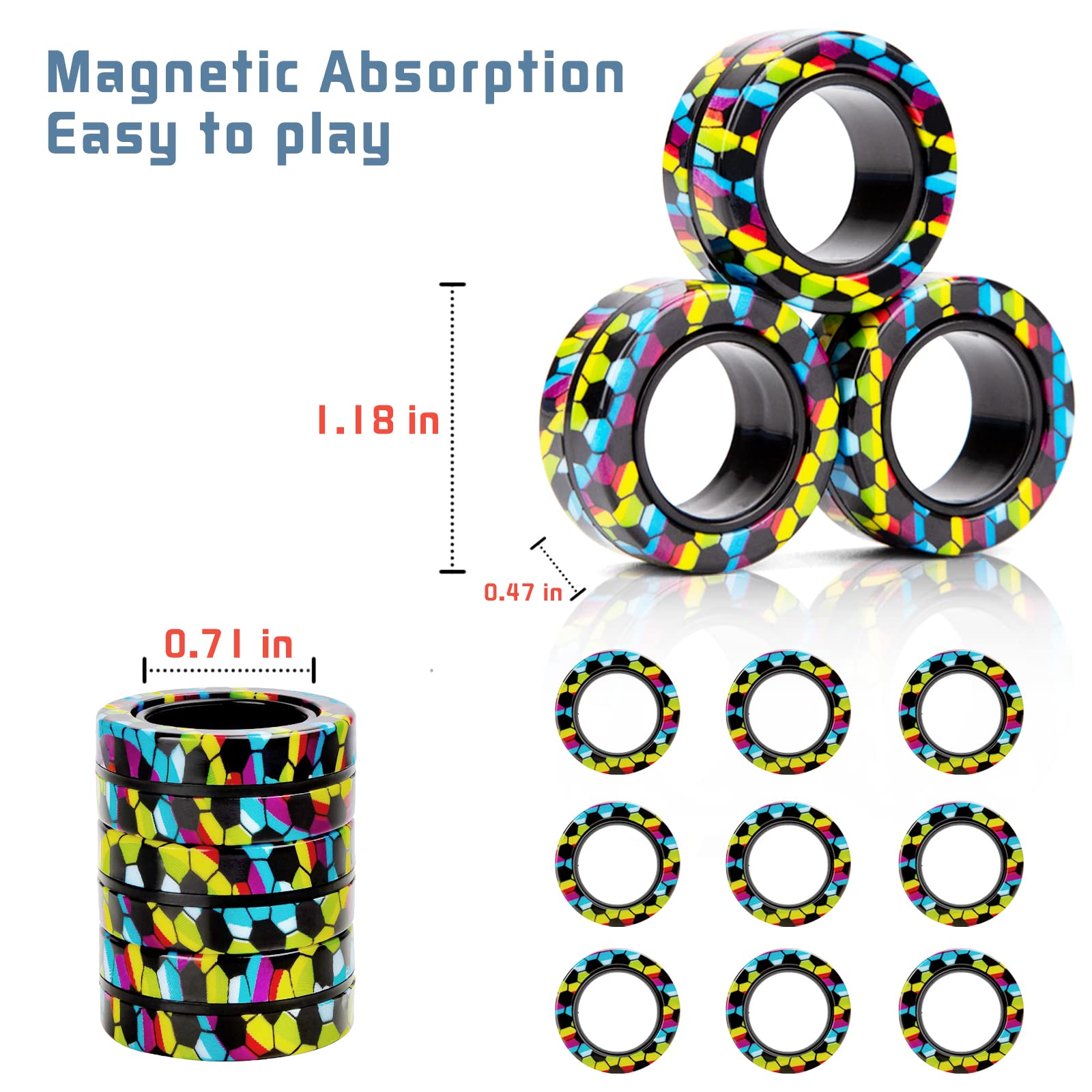 Finger Rock magnetic rings rotate smoothly in action for focus and stress relief.