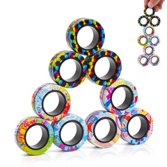 Finger Rock multicolor magnetic ring closeup shows smooth rotation for focus