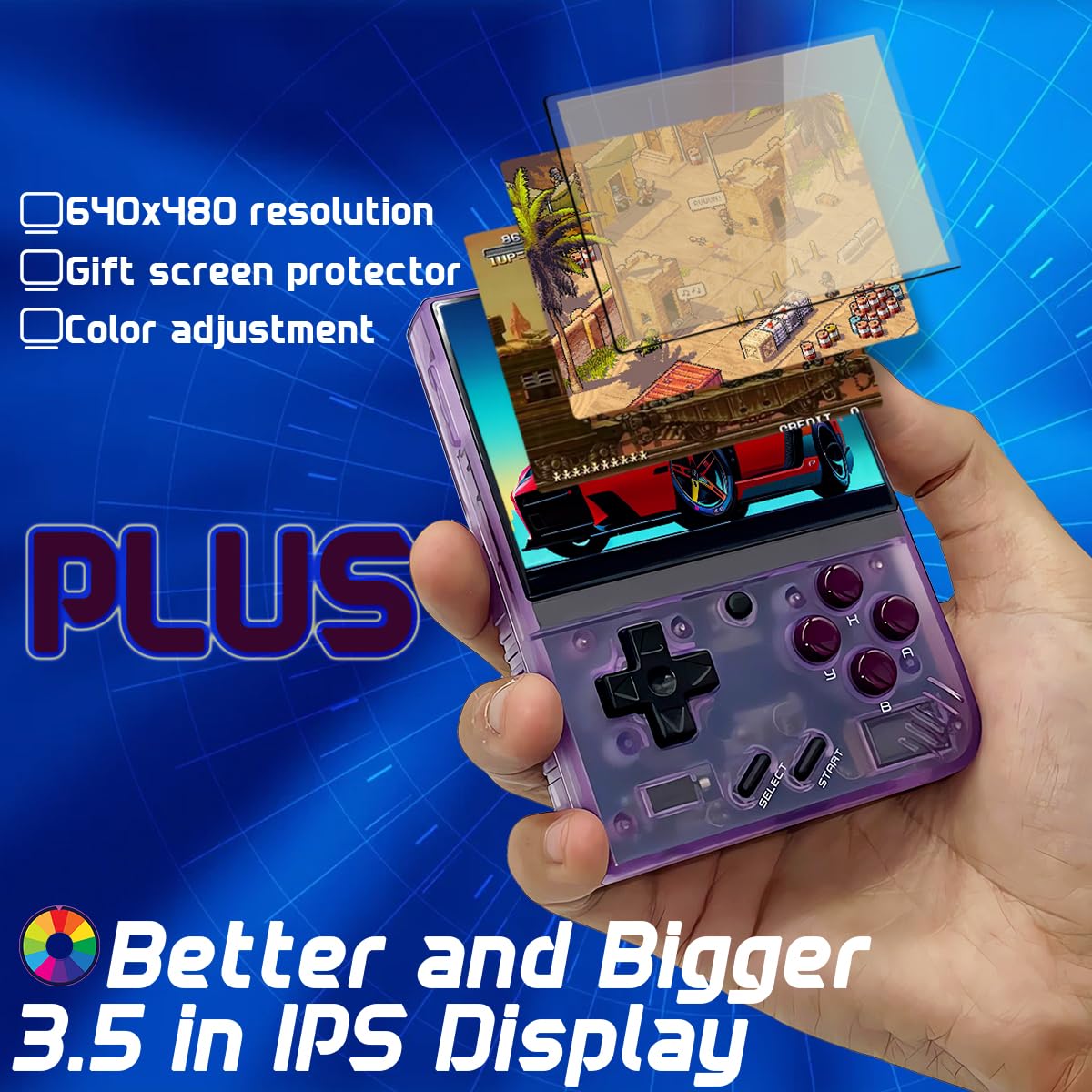 Portable case in transparent purple protects and styles the device.