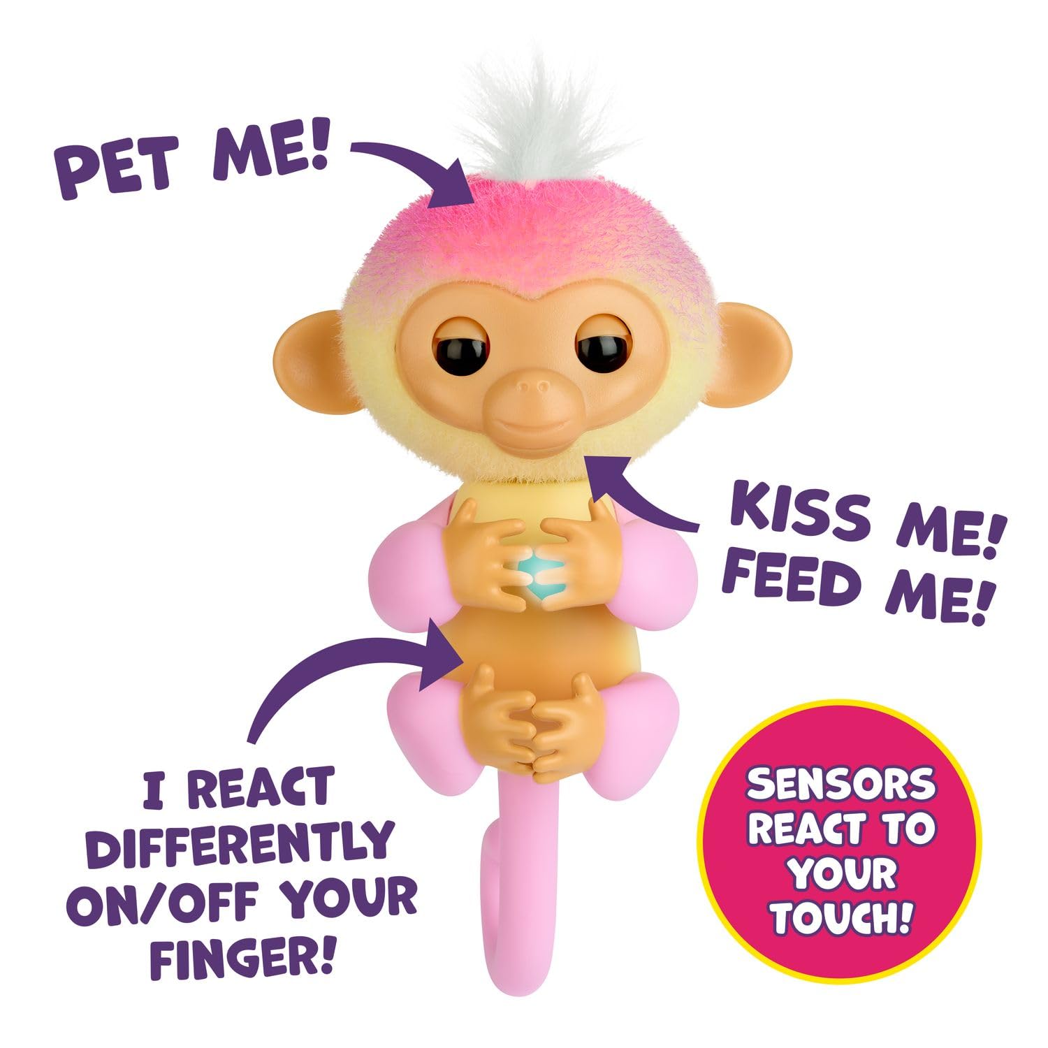 Fingerlings baby bottle accessory with Jas for pretend feeding and bonding.