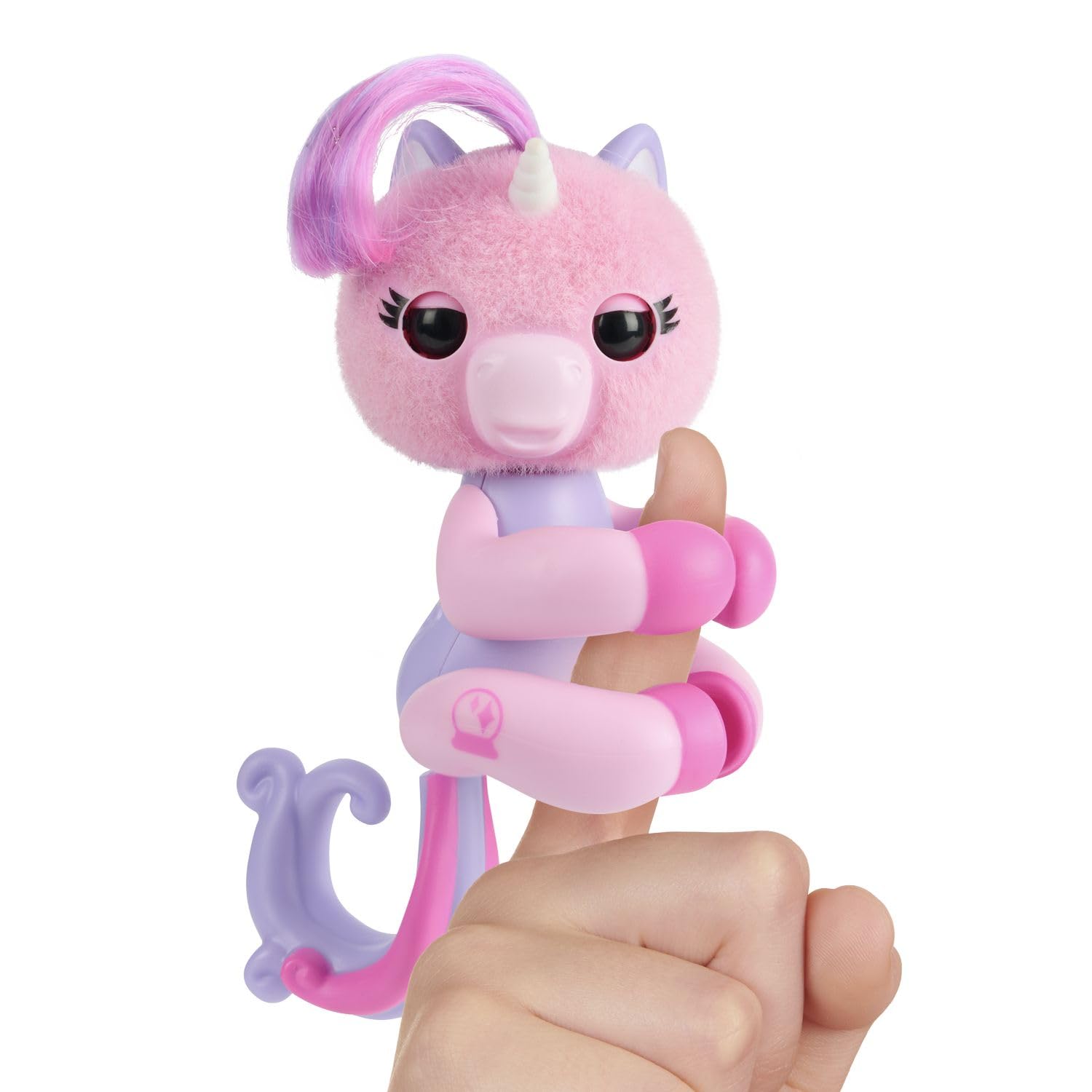 Fingerlings Mimi Pink on finger shows interactive mood reading for on-the-go play.