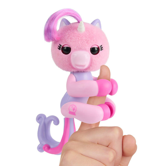 Fingerlings Mimi Pink on finger shows interactive mood reading for on-the-go play.