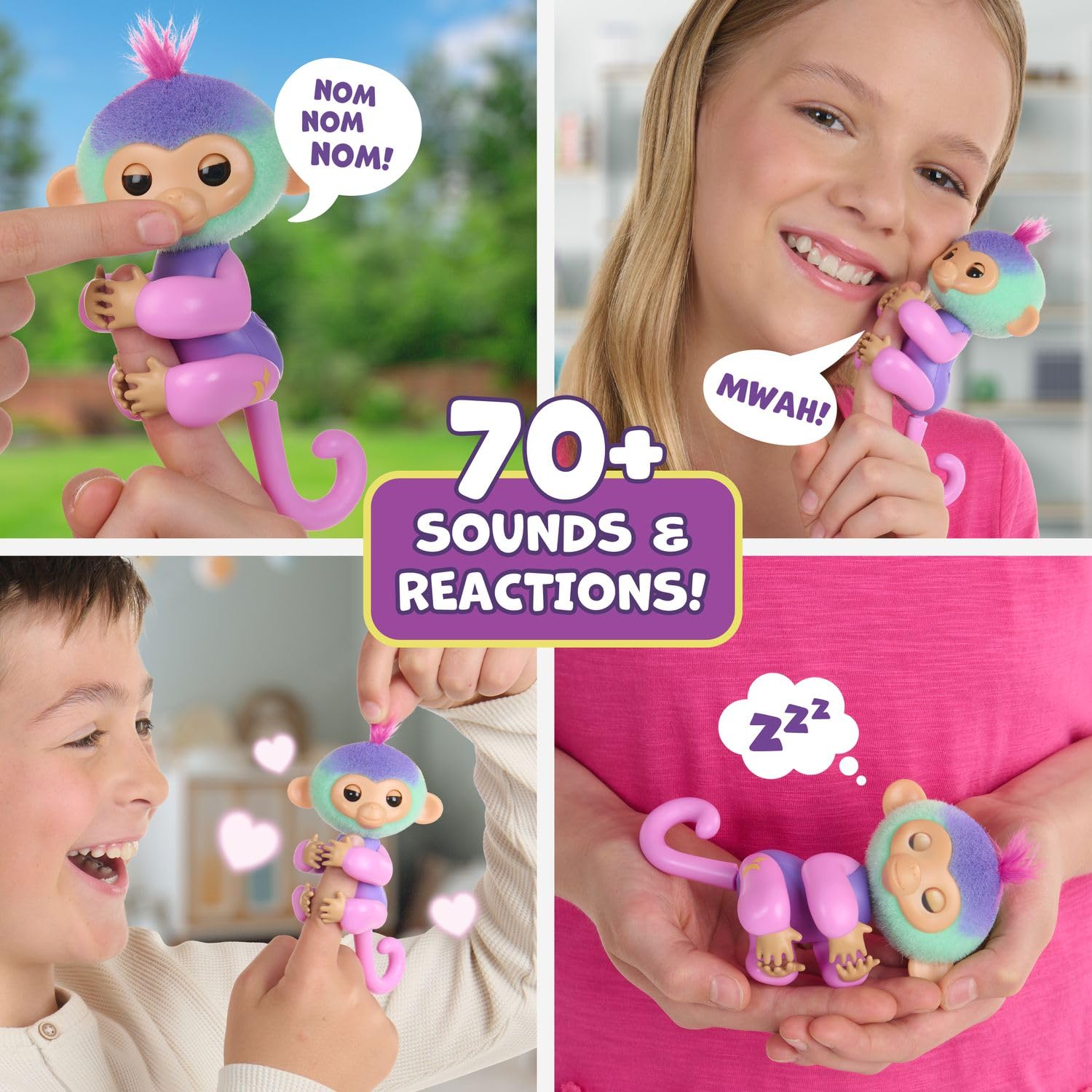 Fingerlings Mimi Pink posable tail helps her sit proudly on your desk.
