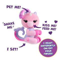 Fingerlings Mimi Pink touch sensors respond to gentle petting and feeding.