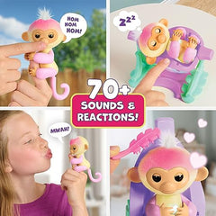 Fingerlings nursery playset chair in use with Jas for pretend feeding.