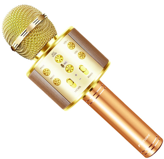 FINYIORE Kids Microphone front view delivers crisp stereo sound for home karaoke.