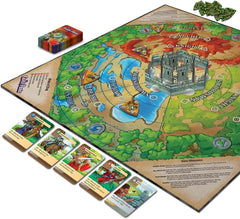 Castle Panic components displaying 3D towers and monster tokens for tactile play.